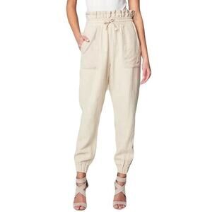 NWOT BLANKNYC Pants Jogger L Cream Canvas Paperbag Rope Drawstring Ramie